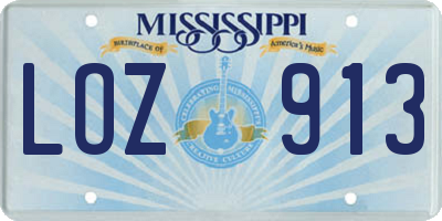 MS license plate LOZ913