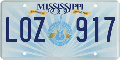 MS license plate LOZ917