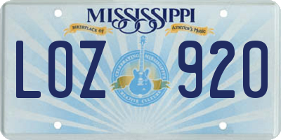 MS license plate LOZ920