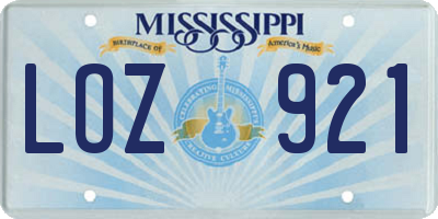 MS license plate LOZ921
