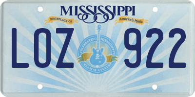 MS license plate LOZ922