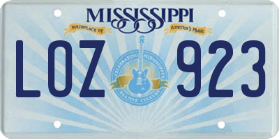 MS license plate LOZ923