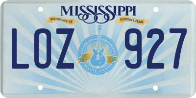 MS license plate LOZ927