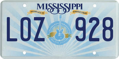 MS license plate LOZ928