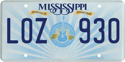 MS license plate LOZ930