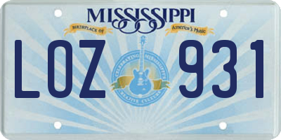 MS license plate LOZ931