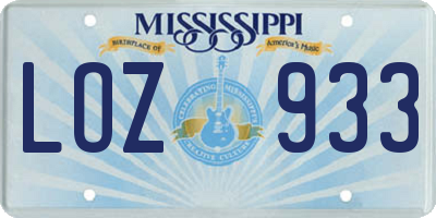 MS license plate LOZ933