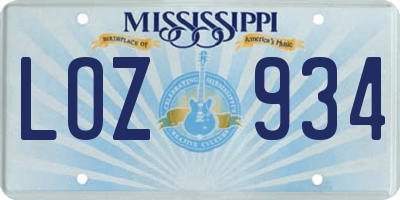 MS license plate LOZ934