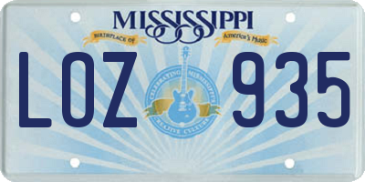 MS license plate LOZ935