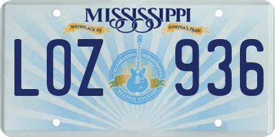 MS license plate LOZ936
