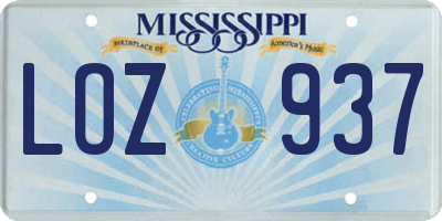 MS license plate LOZ937