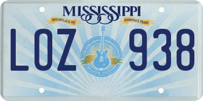 MS license plate LOZ938
