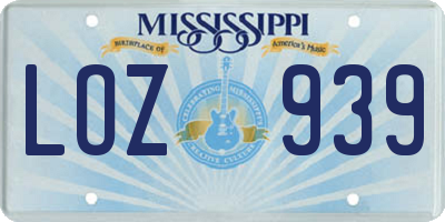 MS license plate LOZ939