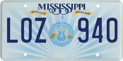 MS license plate LOZ940