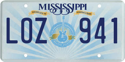 MS license plate LOZ941
