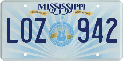 MS license plate LOZ942