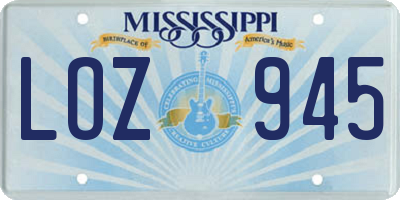 MS license plate LOZ945