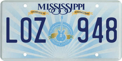 MS license plate LOZ948