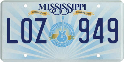 MS license plate LOZ949