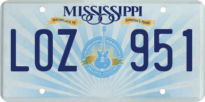 MS license plate LOZ951