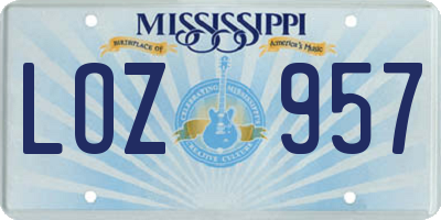 MS license plate LOZ957