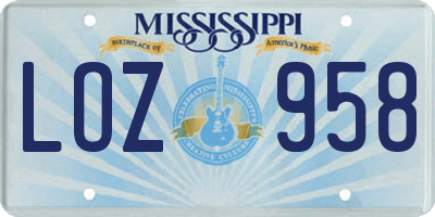 MS license plate LOZ958