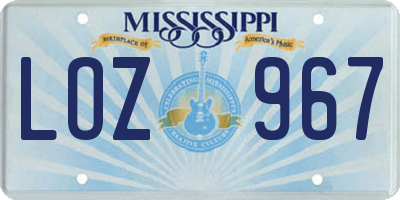 MS license plate LOZ967