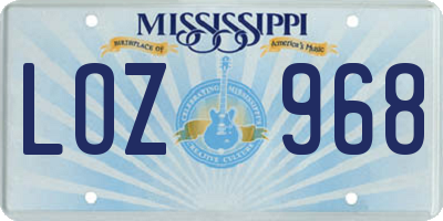 MS license plate LOZ968