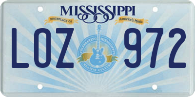MS license plate LOZ972
