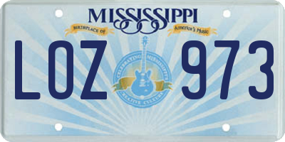 MS license plate LOZ973