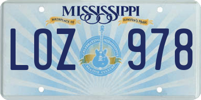 MS license plate LOZ978