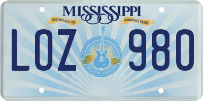 MS license plate LOZ980