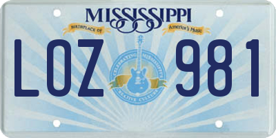 MS license plate LOZ981
