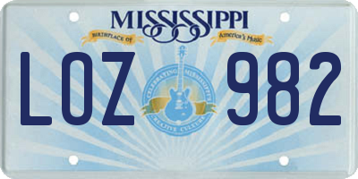 MS license plate LOZ982