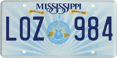 MS license plate LOZ984