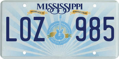MS license plate LOZ985