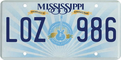 MS license plate LOZ986