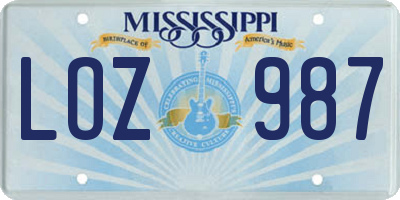 MS license plate LOZ987
