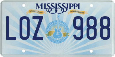 MS license plate LOZ988