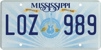 MS license plate LOZ989