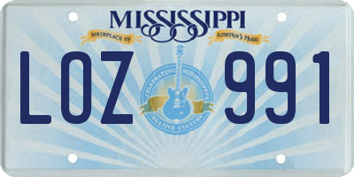 MS license plate LOZ991