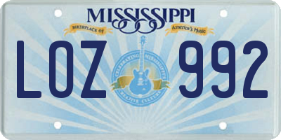 MS license plate LOZ992
