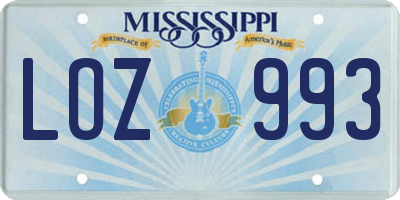 MS license plate LOZ993