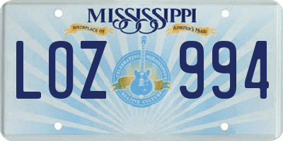 MS license plate LOZ994