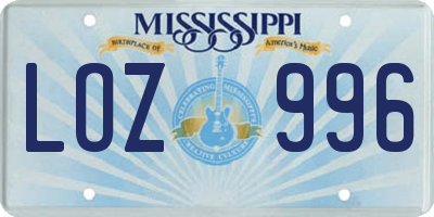 MS license plate LOZ996