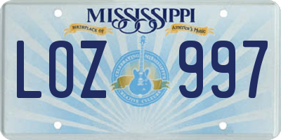 MS license plate LOZ997