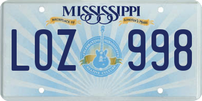 MS license plate LOZ998
