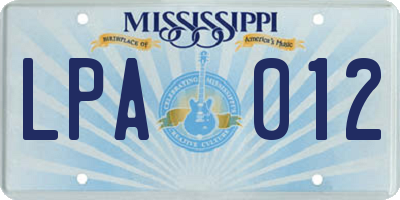 MS license plate LPA012