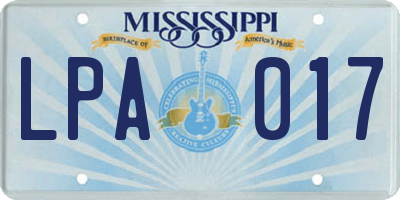 MS license plate LPA017