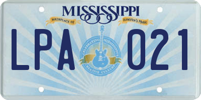 MS license plate LPA021